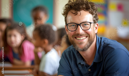 Portrait of Smiling Male Teacher in Elementary Class