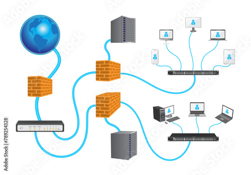 Lan network 3D diagram for business and technology concept. WAN of computer networking vector.