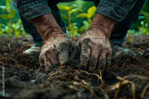 An image showing a man's hands digging into the soil, his fingers becoming roots that delve deep int