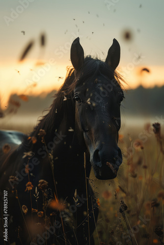 A horse endowed with delicate dragonfly wings, darting across fields with barely a touch to the gras photo