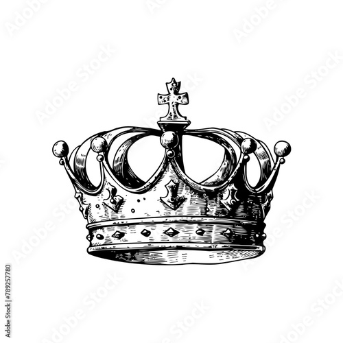 Monochrome Royal Crown Hand drawn style. Vector illustration design
