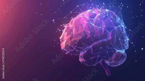 concept of medical neurology or brain analysis, graphic of low poly brain with futuristic AI generated