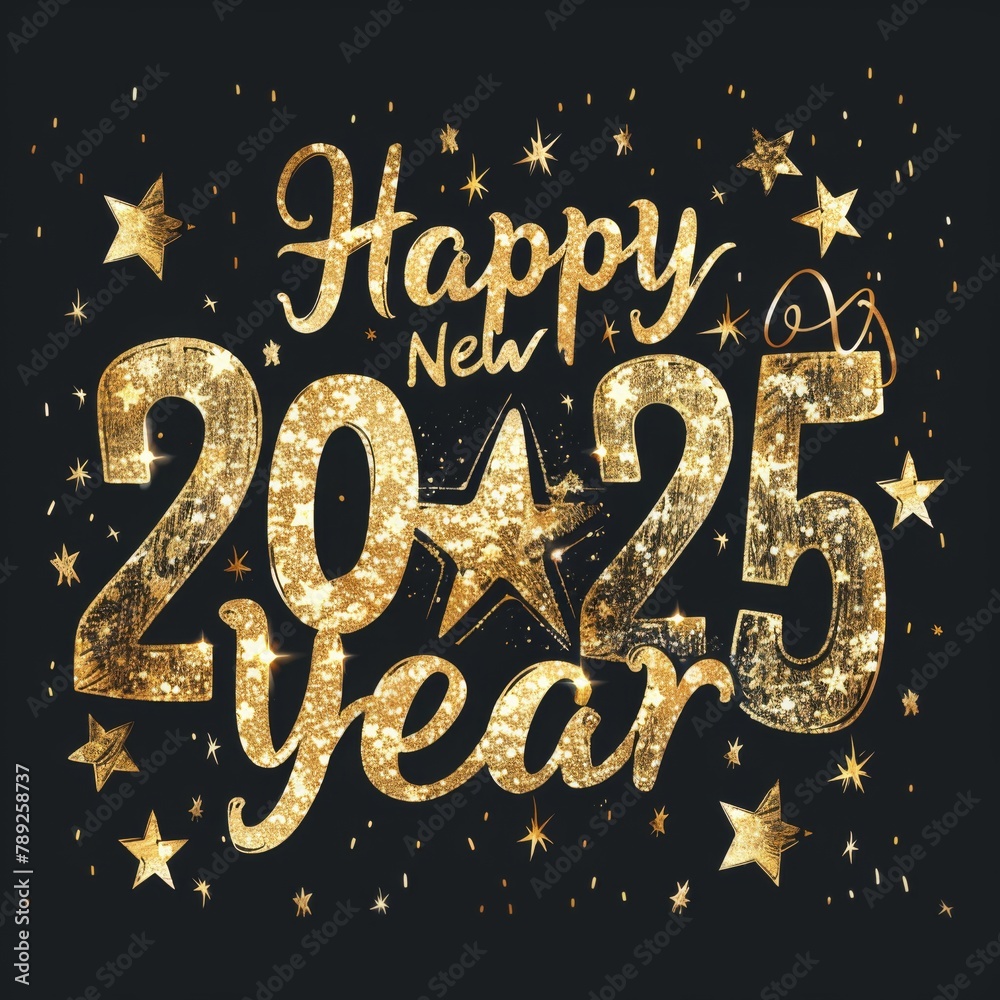 New Year 2025 Celebration with Stars and Gold Numbers
New Year 2025 Celebration with Stars and Gold Numbers