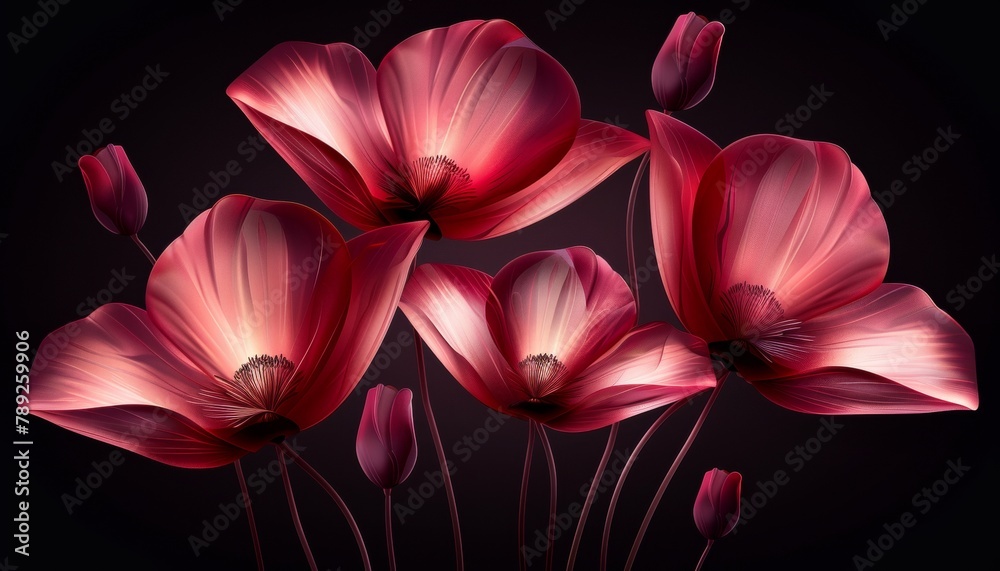 Red poppies symbolizing remembrance on dark background for remembrance, armistice, anzac day