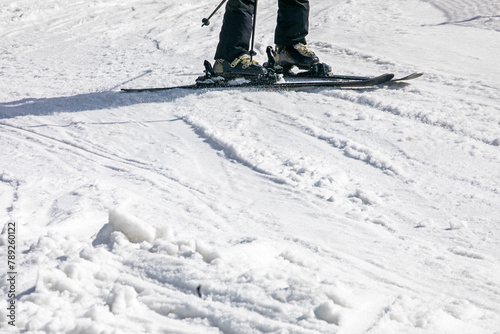 skier on the slope before the descent. active recreation