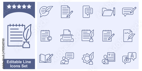 Text Related icon set. Copy writing and publisher author symbol template for graphic and web design collection logo vector illustration