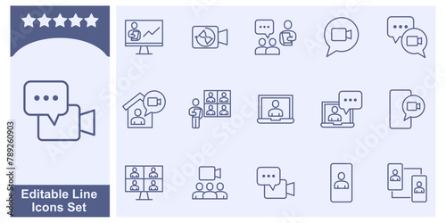 Video Conference icon set. online conference business meeting digital communication symbol template for graphic and web design collection logo vector illustration
