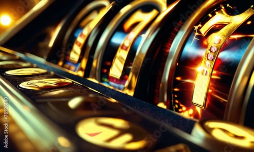  Golden slot machine wins the jackpot. 777 Big win