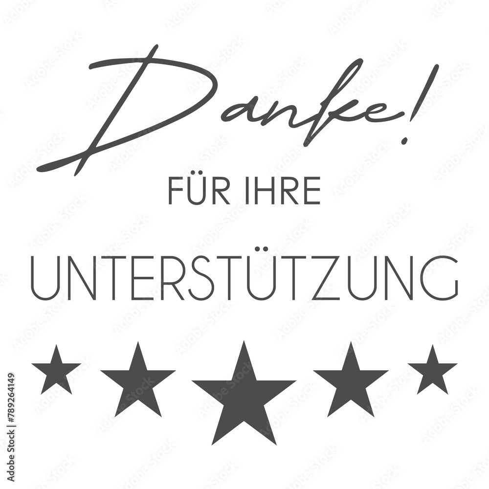 Danke für Ihre Unterstützung - deutscher Text, Schriftzug