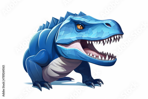 This striking blue Allosaurus dinosaur illustration showcases the fierce nature of a prehistoric predator in detailed art style