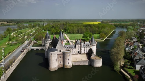 Aerial Wiev of Loire River and Town, Sully-sur-Loire, France photo