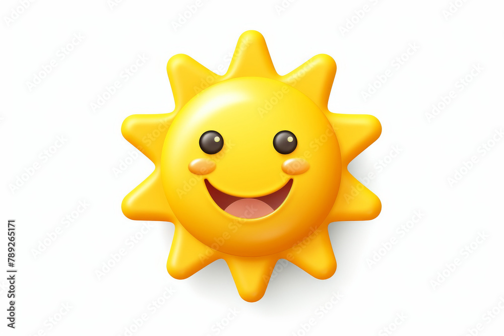 A digital illustration of a cheerful sun emoji with expressive eyes and mouth, conveying happiness