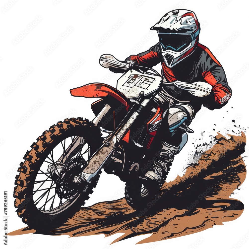T-shirt design vector style clipart a cross-country motorcycle on the background of the track, isolated on white background