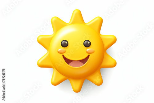 A digital illustration of a cheerful sun emoji with expressive eyes and mouth, conveying happiness