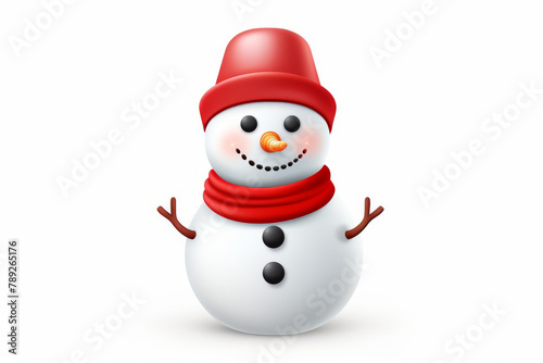 A festive 3D illustration of a smiling snowman dressed in a red hat and scarf, symbolizing winter holidays and joy