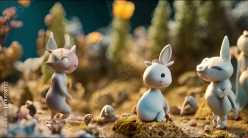 Claymation scene depicting a whimsical landscape populated