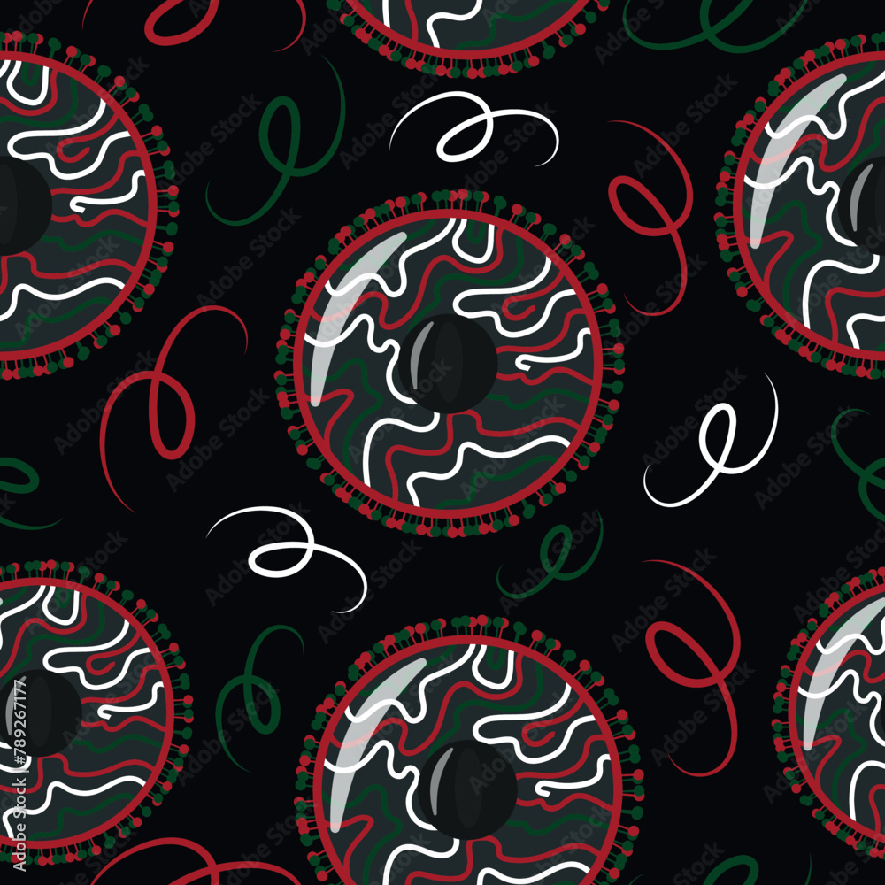 festive seamless pattern for the Mexican Cinco de Mayo holiday, namely a black sombrero decorated with different stripes of red, white and green on a dark background, for poster, packaging or textile festive seamless pattern for the Mexican Cinco de Mayo holiday, namely a black sombrero decorated with different stripes of red, white and green on a dark background, for poster, packaging or textile