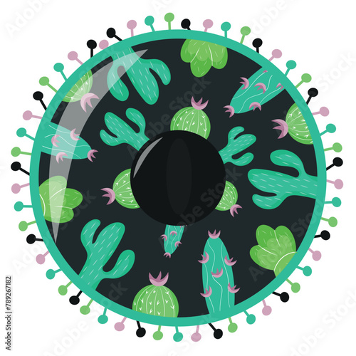 mexican cinco de mayo holiday design, namely a black sombrero decorated with various cacti, for posters, packaging or textiles