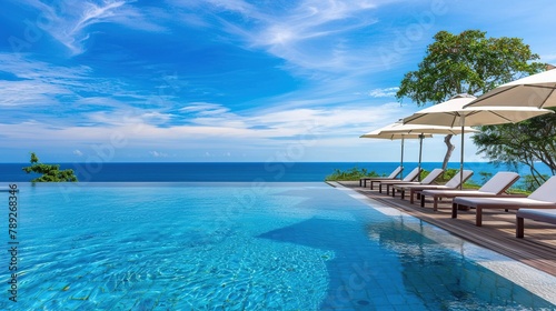 swimming pool on the edge of the beach with a beautiful atmosphere