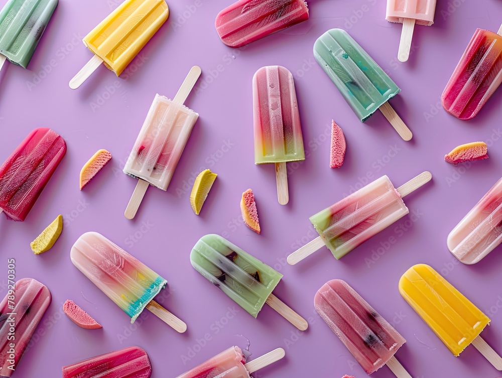 Summer Delight, Vibrant Popsicle Pattern on Light Surface Summer Delight, Vibrant Popsicle Pattern on Light Surface