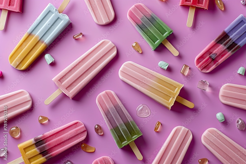 Summer Delight, Vibrant Popsicle Pattern on Light Surface Summer Delight, Vibrant Popsicle Pattern on Light Surface
