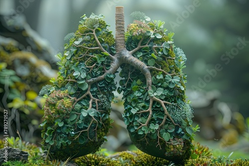 A harmonious lung-shaped ecosystem: Nurturing nature's self-sustainability AI Image photo