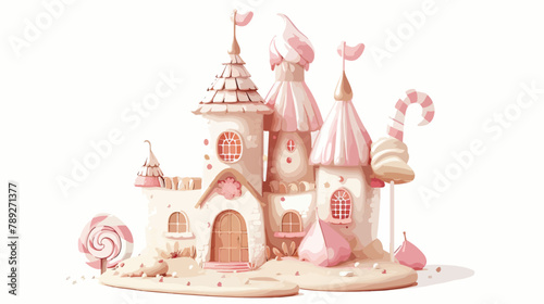Sweet castle with a cream-colored roof and a piece