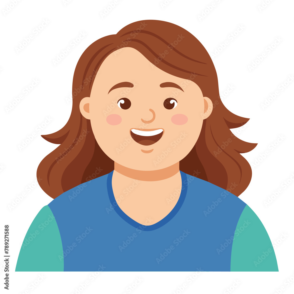 Cheerful woman with Down syndrome,  vector cartoon illustration.
