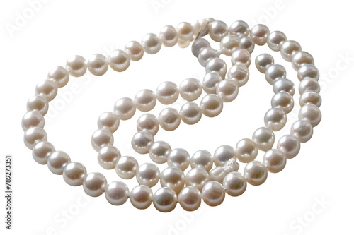 One elegant pearl necklace, laid out flat, isolated on transparent background 