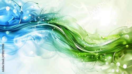 abstract background with blue, green and yellow waves and bokeh lights