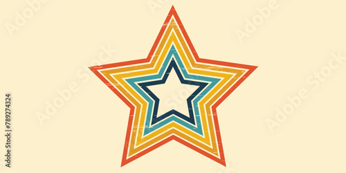 Abstract star background of rainbow groovy Wavy Lines design in 1970s Hippie Retro style. Vector pattern ready to use for cloth, textile, wrap and other.