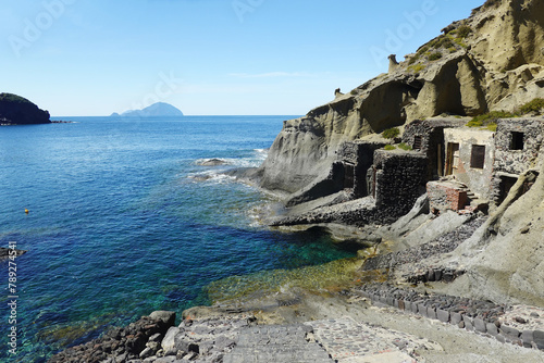 The cliff in Pollara village, the Lipari archipelago, Sicily	
