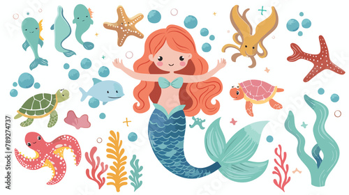 Underwater Mermaid Vector Illustration Cute Sea Animal