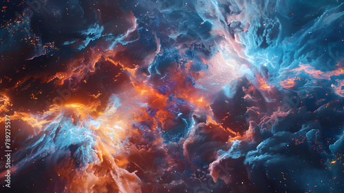 Cosmic Symphony Of Elemental Forces, Where Fire And Ice Collide In A Cacophony Of Creation And Destruction, Forging The Building Blocks Of The Universe photo