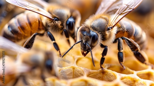 Intricately Connected Honey Bees Collaborating Harmoniously within their Hive Structure
