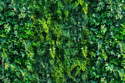 Artificial vertical green garden decoration on the wall for nature background.