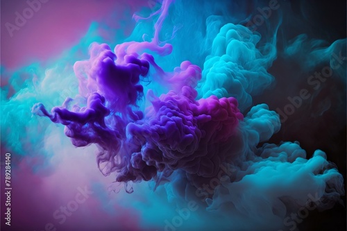 Purple and blue cloud of ink in water on a black background