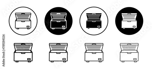 Horizontal shop refrigerator icon for cooling or freeze ice cream symbol. food storage to cold and preserve vector