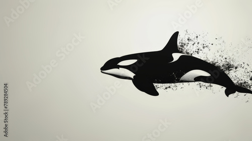 Orca whale  black and white illustration with abstract background