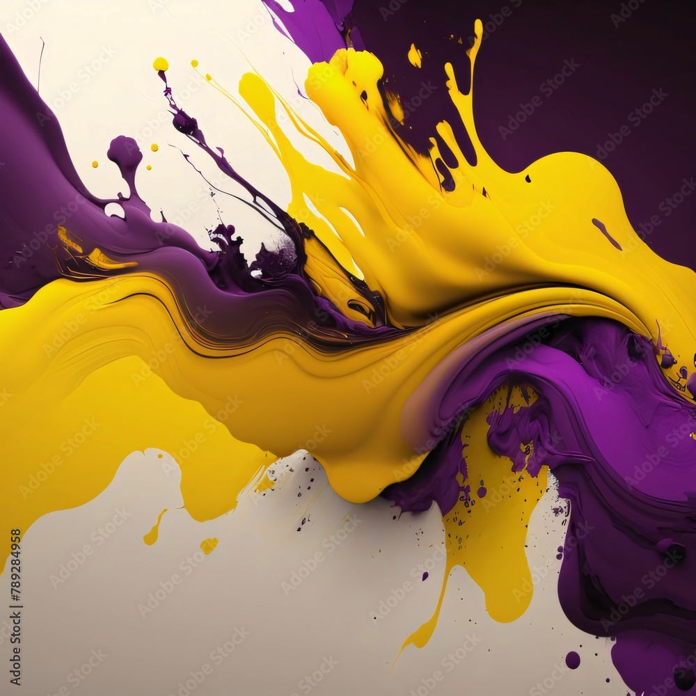 abstract background with purple and yellow paint splashes. 3d illustration