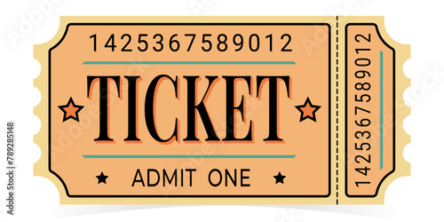 Admit one retro ticket to cinema, concert, museum, festival, exhibition isolated on white background, vector.