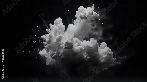 Dramatic Charcoal Explosion Burst with Swirling Powder and Smoke in Abstract Backdrop