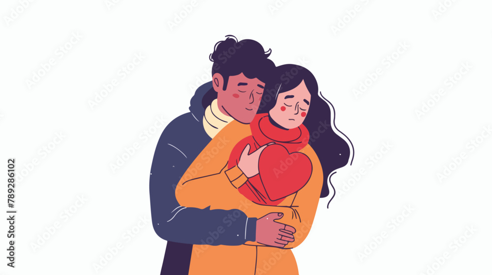 Worried man embracing comforting grown up woman 