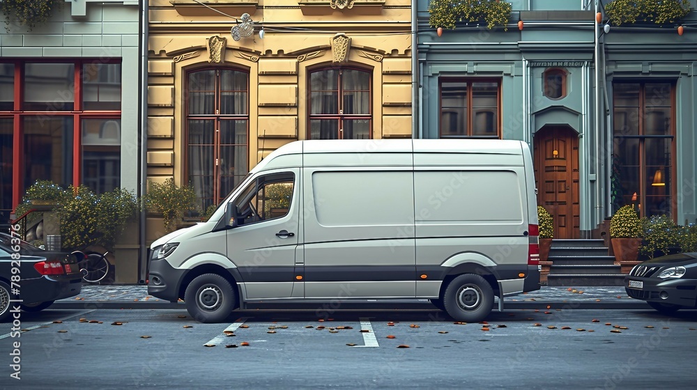 Delivery van against a simple background. AI generate illustration