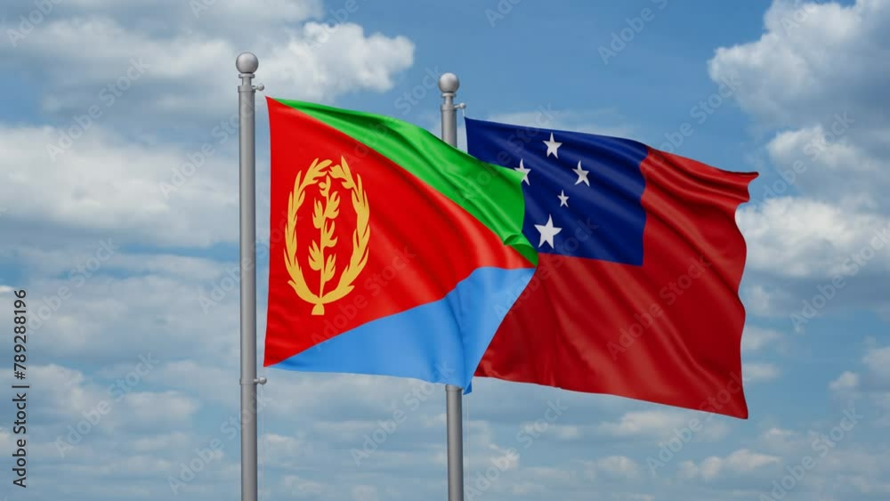 Samoa and Eritrea two flags waving together, looped video, two country cooperation concept Samoa and Eritrea two flags waving together, looped video, two country cooperation concept