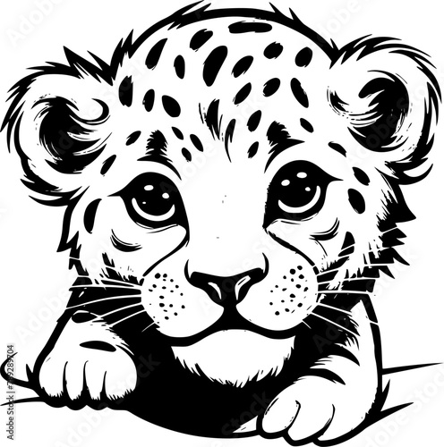 Leopard Baby | Black and White Vector illustration