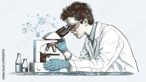 Young scientist looking through a microscope in a lab