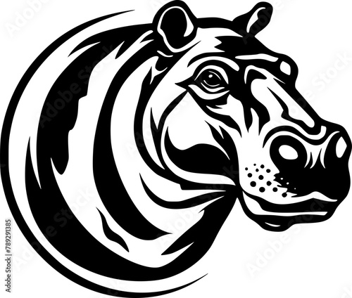 Hippopotamus | Black and White Vector illustration