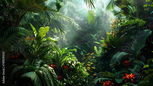 Bioengineered Jungle Landscape  A Vibrant World of Molecular Life Forms and Exotic Biodiversity