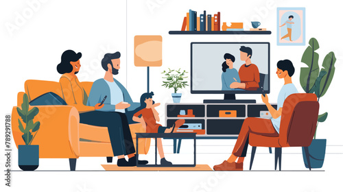 Young family man and women watching TV daily news pro